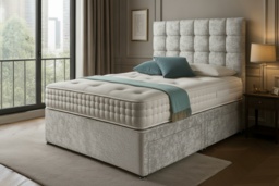 PRICE DROP! Crushed Velvet Divan Bed & Memory Sprung Mattress - 7 Colour Options - thumbnail 2