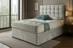PRICE DROP! Crushed Velvet Divan Bed & Memory Sprung Mattress - 7 Colour Options - thumbnail 6