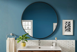Modern Nordic Round Bathroom Mirror with Defogging Feature & Black Frame - thumbnail 6