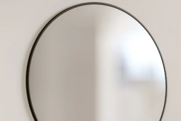Modern Nordic Round Bathroom Mirror with Defogging Feature & Black Frame - thumbnail 3