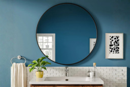 Modern Nordic Round Bathroom Mirror with Defogging Feature & Black Frame - thumbnail 2