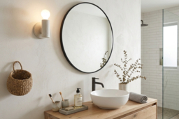 Modern Nordic Round Bathroom Mirror with Defogging Feature & Black Frame - thumbnail 8