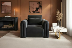 Mabel Armchair in Beige Chenille or Grey Velvet - Plush Modern Comfort - thumbnail 8