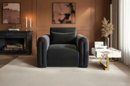 Mabel Armchair in Beige Chenille or Grey Velvet - Plush Modern Comfort - thumbnail 4