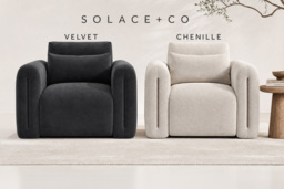 Mabel Armchair in Beige Chenille or Grey Velvet - Plush Modern Comfort - thumbnail 2