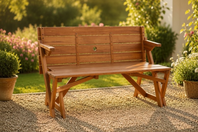 Acacia Wood Weather-Resistant 2-in-1 Bench & Picnic Table - 4-Seater Convertible Garden Furniture - image 1