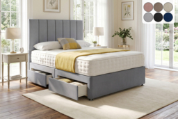 PRICE DROP! Panel Divan Bed With Mattress & Optional Storage - 6 Sizes & 6 Colours - thumbnail 2