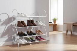 PRICE DROP! White Metal 4-Tier Shoe Rack with S-Shape Design - thumbnail 2
