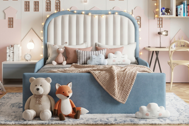 PRICE DROP! Blush Dream Upholstered Kids Bed - 3 Sizes & 10 Colours - image 1