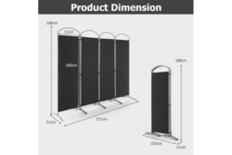 Contemporary Black Metal 4-Panel Bedroom Privacy Screen - Foldable Woven Fibre Room Divider - thumbnail 6