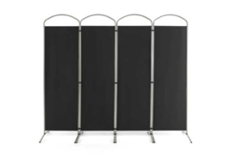 Contemporary Black Metal 4-Panel Bedroom Privacy Screen - Foldable Woven Fibre Room Divider - thumbnail 7