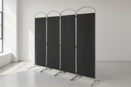 Contemporary Black Metal 4-Panel Bedroom Privacy Screen - Foldable Woven Fibre Room Divider - thumbnail 1