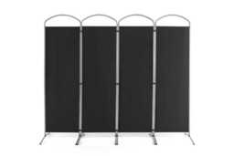 Contemporary Black Metal 4-Panel Bedroom Privacy Screen - Foldable Woven Fibre Room Divider - thumbnail 3