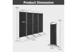 Contemporary Black Metal 4-Panel Bedroom Privacy Screen - Foldable Woven Fibre Room Divider - thumbnail 2
