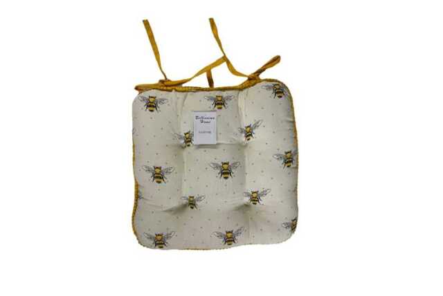 Chunky Bee Cotton Seat Pad - Soft, Decorative Cushion with Pom Pom Border & Secure Ties - image 1