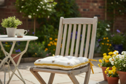 Chunky Bee Cotton Seat Pad - Soft, Decorative Cushion with Pom Pom Border & Secure Ties - thumbnail 5