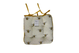 Chunky Bee Cotton Seat Pad - Soft, Decorative Cushion with Pom Pom Border & Secure Ties - thumbnail 6