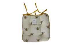 Chunky Bee Cotton Seat Pad - Soft, Decorative Cushion with Pom Pom Border & Secure Ties - thumbnail 1
