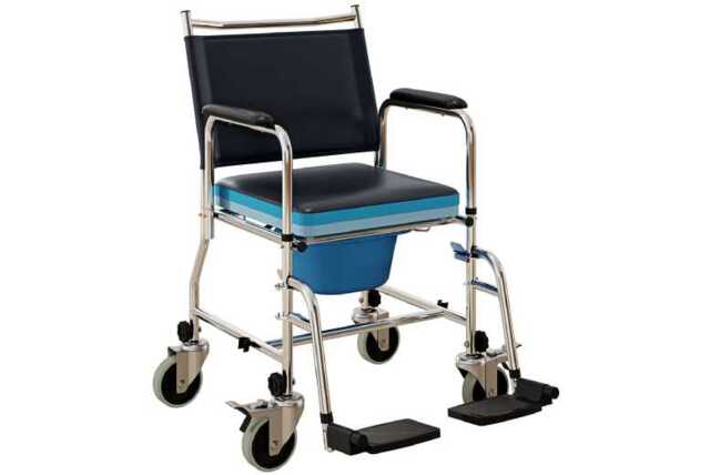 PRICE DROP! Black PU Leather Rolling Shower Commode Chair - Portable, Waterproof, 136kg Capacity, Mobility Aid - image 1