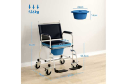 PRICE DROP! Black PU Leather Rolling Shower Commode Chair - Portable, Waterproof, 136kg Capacity, Mobility Aid - thumbnail 7