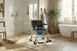 PRICE DROP! Black PU Leather Rolling Shower Commode Chair - Portable, Waterproof, 136kg Capacity, Mobility Aid - thumbnail 6