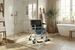 PRICE DROP! Black PU Leather Rolling Shower Commode Chair - Portable, Waterproof, 136kg Capacity, Mobility Aid - thumbnail 2
