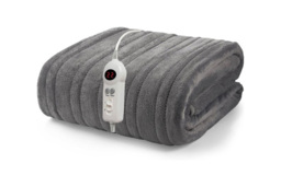 Electric Heated Fleece Throw Blanket - Machine Washable, Grey Double Flannel, Large or XL - thumbnail 1