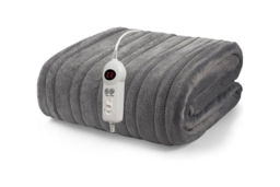 Electric Heated Fleece Throw Blanket - Machine Washable, Grey Double Flannel, Large or XL - thumbnail 5