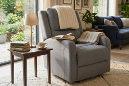 PRICE DROP! Single Linen Upholstered Recliner Armchair with Massage & Heat Function - Grey - thumbnail 2