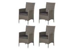 4pc Grey Rattan Dining Chair Set with Cushions - Weather-Resistant Outdoor Patio Seating - thumbnail 2