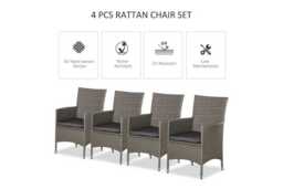 4pc Grey Rattan Dining Chair Set with Cushions - Weather-Resistant Outdoor Patio Seating - thumbnail 4
