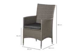4pc Grey Rattan Dining Chair Set with Cushions - Weather-Resistant Outdoor Patio Seating - thumbnail 3