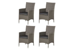 4pc Grey Rattan Dining Chair Set with Cushions - Weather-Resistant Outdoor Patio Seating - thumbnail 6
