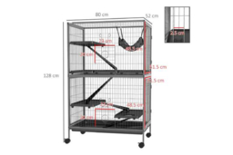 Multi-Level Small Animal Cage - Ferret, Chinchilla, Kitten & Hamster Habitat with Hammock, Wheels & Easy Clean Tray - Silver Grey - thumbnail 7