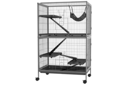 Multi-Level Small Animal Cage - Ferret, Chinchilla, Kitten & Hamster Habitat with Hammock, Wheels & Easy Clean Tray - Silver Grey - thumbnail 5