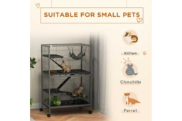 Multi-Level Small Animal Cage - Ferret, Chinchilla, Kitten & Hamster Habitat with Hammock, Wheels & Easy Clean Tray - Silver Grey - thumbnail 8