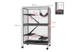 Multi-Level Small Animal Cage - Ferret, Chinchilla, Kitten & Hamster Habitat with Hammock, Wheels & Easy Clean Tray - Silver Grey - thumbnail 3
