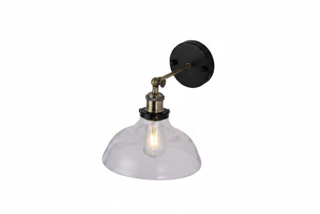 Industrial 1-Light Sconce with Antique Brass Arm and Clear Glass Shade - image 1