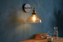 Industrial 1-Light Sconce with Antique Brass Arm and Clear Glass Shade - thumbnail 6
