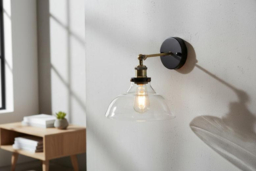Industrial 1-Light Sconce with Antique Brass Arm and Clear Glass Shade - thumbnail 8
