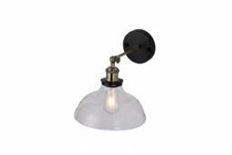 Industrial 1-Light Sconce with Antique Brass Arm and Clear Glass Shade