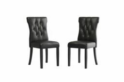Set of 2 Black Leather High Backrest Dining Chairs