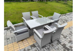 Light Grey PE Rattan 6-Seater Dining Set - Weather-Resistant, Modern Garden Furniture - thumbnail 6