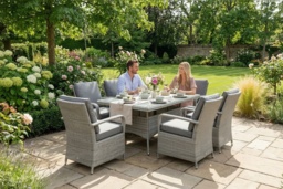 Light Grey PE Rattan 6-Seater Dining Set - Weather-Resistant, Modern Garden Furniture - thumbnail 1