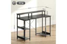Black Contemporary Computer Desk with LED Lighting, Power Outlets & Cable Slot - Modern Ergonomic Workstation for Living Room - thumbnail 3