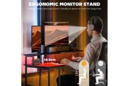 Black Contemporary Computer Desk with LED Lighting, Power Outlets & Cable Slot - Modern Ergonomic Workstation for Living Room - thumbnail 4