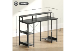 Black Contemporary Computer Desk with LED Lighting, Power Outlets & Cable Slot - Modern Ergonomic Workstation for Living Room - thumbnail 7