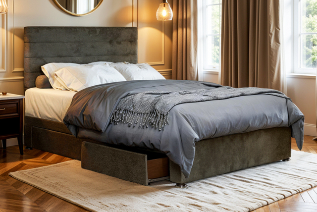 Charcoal Divan Bed with Storage & Mattress - image 1