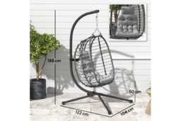 Light Grey Weather-Resistant Rattan Hanging Egg Chair with Stand - Foldable Outdoor Swing Seat - thumbnail 3