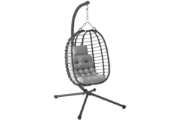 Light Grey Weather-Resistant Rattan Hanging Egg Chair with Stand - Foldable Outdoor Swing Seat - thumbnail 6